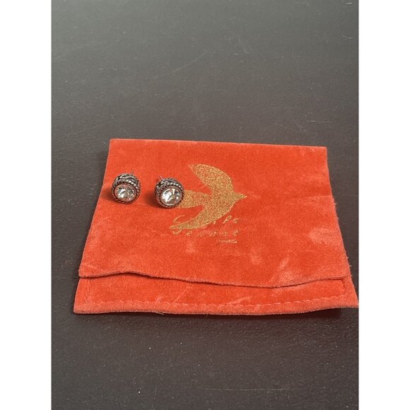 Faux Silver & Diamond Earrings With Intricate Rope Design & Sparkling Stones - Picture 1 of 4